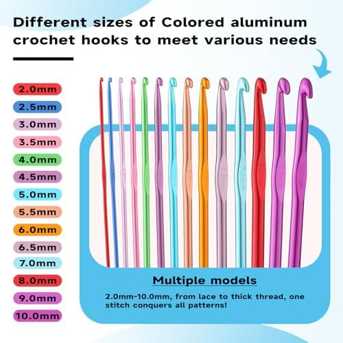 Mayboos 35 Pcs Crochet Hooks Set, Colorful Metal Crochet Hooks 2.0mm~10.0mm