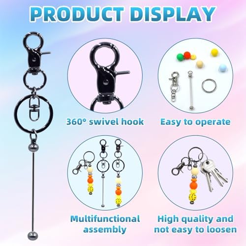 20 Pcs Beadable Keychains Bulk Kit – DIY Keychain Making Supplies with Metal Blanks for Crafts, Jewelry, Charms, Custom Projects – Blank Chain Bars for Beaded Keychain Design (Gray)