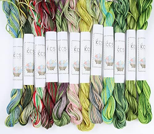 KCS Big skeins of 25 Meters Size 25 Color Variegated Cross Stitch Stranded Threads,12 skeins,06
