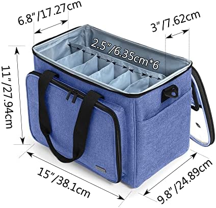 Teamoy Knitting Bag, Yarn Storage Organizer Crochet Bag Tote, Dark Blue