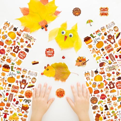 LINAYE Fall Stickers for Kids 24 Sheets 1580Pcs Autumn Leaves Stickers Bulk