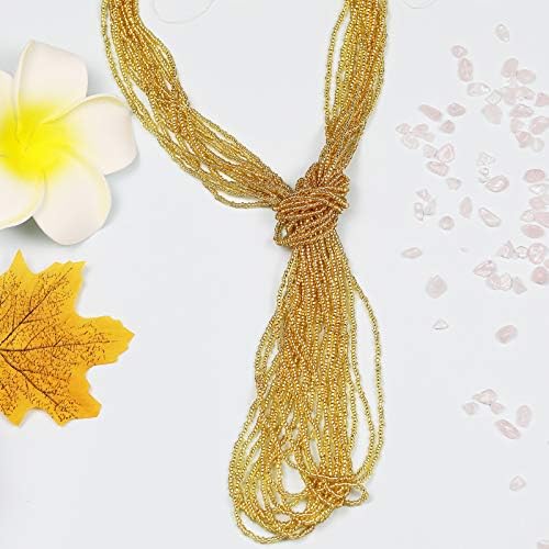 11/0 Glass Seed Beads Hanks (3 Meters, 6000pcs), 9 Meters Golden Silver Lined Strand Hanks