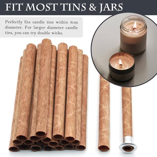 20 Set Wood Spiral Candle Wicks 4x0.32inch / 100x8mm, Wood Wick Tube with Iron Stands for Candle Making, Natural Round Wooden Wick Core Handmade Candles Supplies