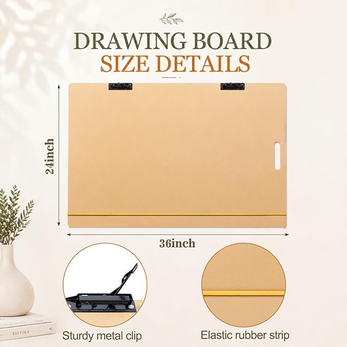 Poola Voidra Extra Large Drawing Board 36 x 24 Inch Large Sketch Board with Handle for Drafting Art Portable Art Tool Drawing Painting for Artists School, Class, Studio or Outdoor Use (Horizontal)