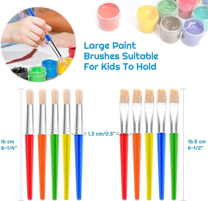 Anezus 30 Kids Paint Brushes Set with Jumbo Round Watercolor and Large Flat Craft Brushes (Pack of 2)