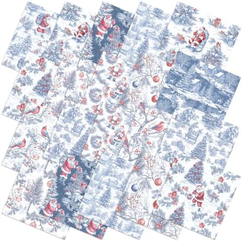 HunnmingRe 20 Pcs 10''x10'' Dusty Blue Christmas Quilting Fabric Squares
