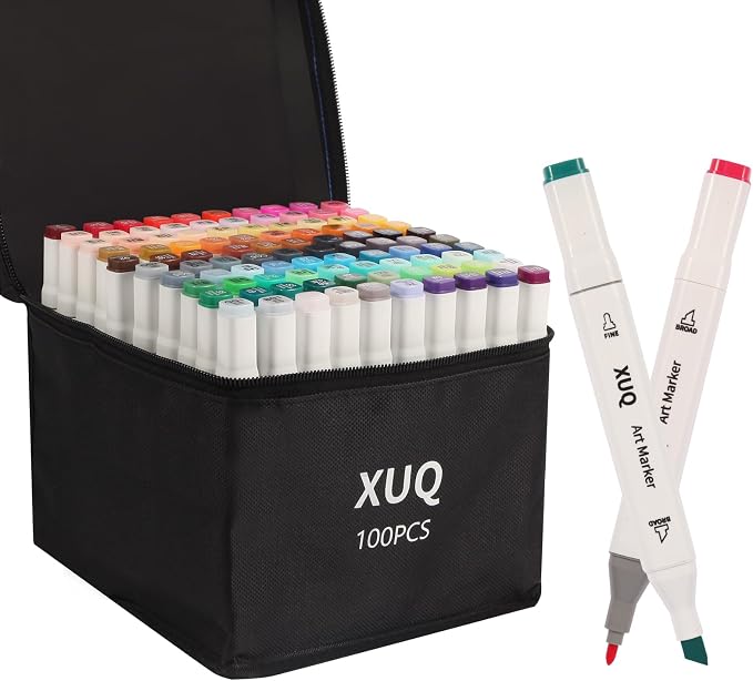 Alcohol Markers, 100 Colors Dual Brush Tip Permanent Art Markers, Coloring Marker, for Book Painting Card Making, Christmas gift for Adults Great Value Pack for Beginners