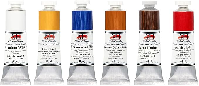 Michael Harding Artist Oil Colors, Introductory Oil Paint Set, Six 40ml Tubes