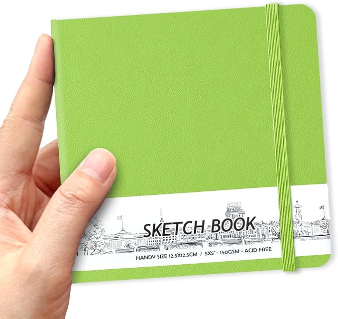 5" x 5" Hardcover Sketch Book,58 Sheets Small Mixed Media Pocket Sketch Pad