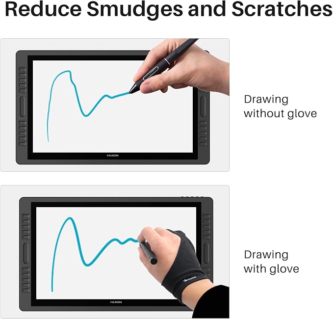 HUION Palm Rejection Artist Glove, Left or Right Hand | Two-Finger Glove for Drawing Tablets, iPad, Monitor Painting and Paper Sketching