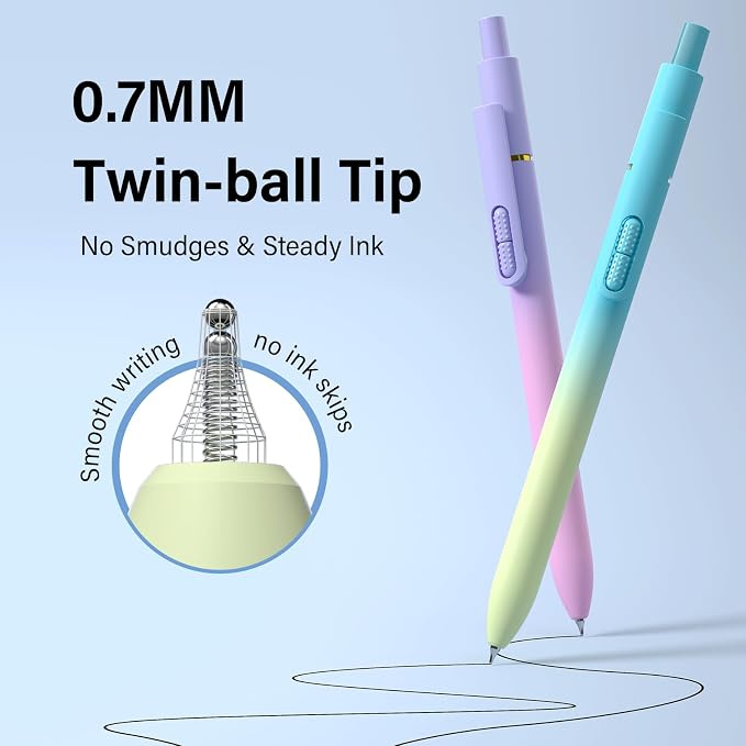 0.7mm Gel Pens Black Ink, 8 Pack Retractable Pens with Fidget Clip