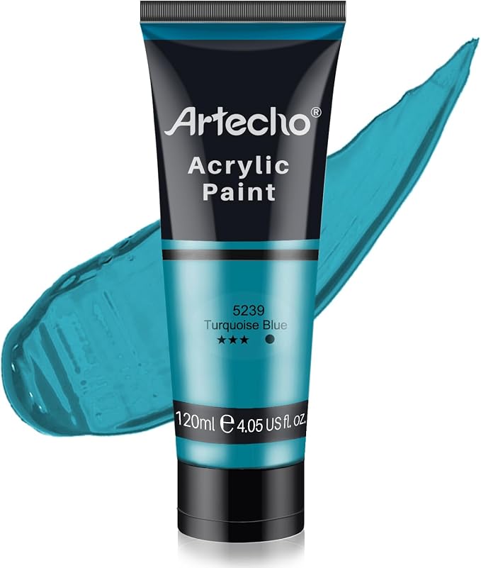 Artecho Turquoise Blue Acrylic Paint 120ml /4.05oz Tube | Semi Glossy Finish, High Pigment Rich Color Craft Paint for Canvas, Rocks, Wood, Fabric, Ceramic, Non-Toxic