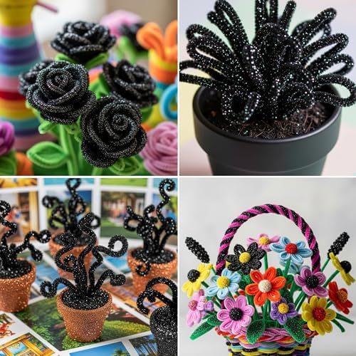 Caydo 200 Pieces Glitter Black Pipe Cleaners