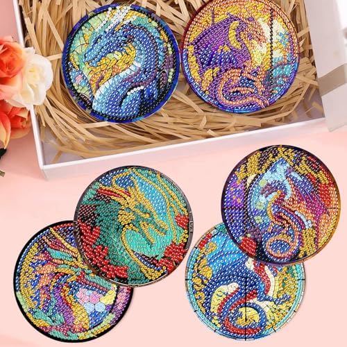 Diamond Art Coasters Kit, 8 Pieces Dragon Diamond Painting Coasters Kit