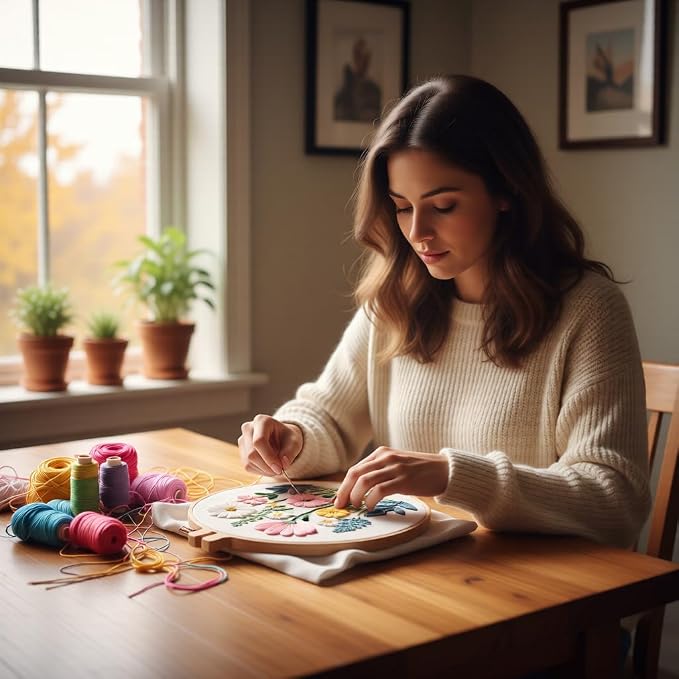 Embroidery Kit for Beginners & Adults Starter Kit, Cross Stitch Kits,DIY Hand Embroidery Needlepoint Set with Hoop, Pre-Printed Fabric, Threads and Instructions (Flower)