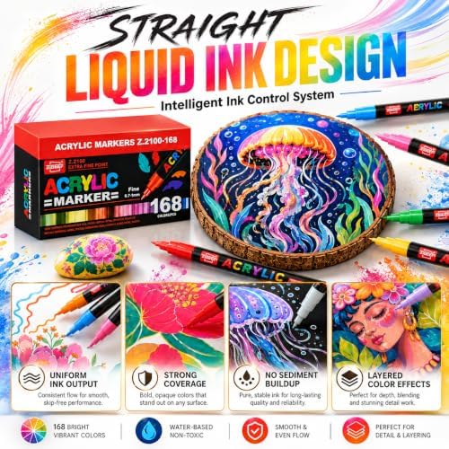 168 Colors Acrylic Paint Markers and ACRYLIAC PAINT PENS for Rock, Wood, Fabric, Glass, Canvas – Paint Marker and paint pens, acrylic Markers for Coloring Books & DIY Crafts