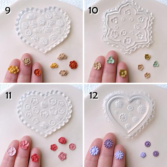 KEOKER Polymer Clay Molds - 12 Pcs Mini Floral Clay Molds for Jewelry Making, Earring Decoration (Substitute Polymer Clay Cutters)