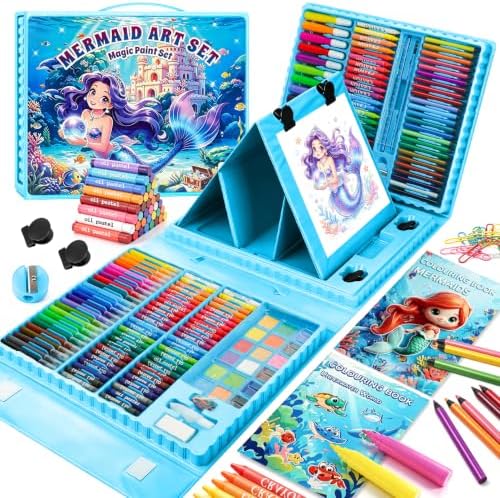 homicozy Mermaid Drawing Kit 208Pcs Art Set Gift for Girls Kids Age 4-12