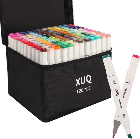 Alcohol Markers, 120 Colors Dual Brush Tip Permanent Art Markers, Coloring Marker, for Book Painting Card Making, Christmas gift for Adults Great Value Pack for Beginners