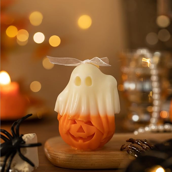 Halloween Molds, Little Ghost Stepping on Pumpkin Candle Molds | 3D Halloween Pumpkin Silicone Mold for Candle Making, Epoxy Resin Casting, Handmade Soap, DIY Crafting Gift Home Decor