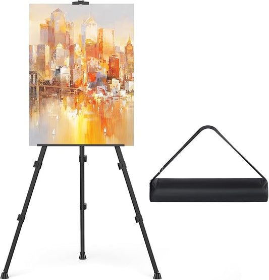 Art Painting Tripod Easel Stand - Portable Adjustable Display Artist Easel | Black Metal Stand with 1 Bag for Tabletop/Floor Painting, Height from 17 to 66 inches, Sturdy for Drawing, Displaying