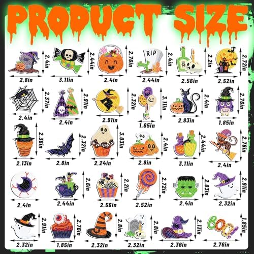 Motipuns 30 Pcs Halloween Diamond Art Magnets Glow in the Dark Diamond Art
