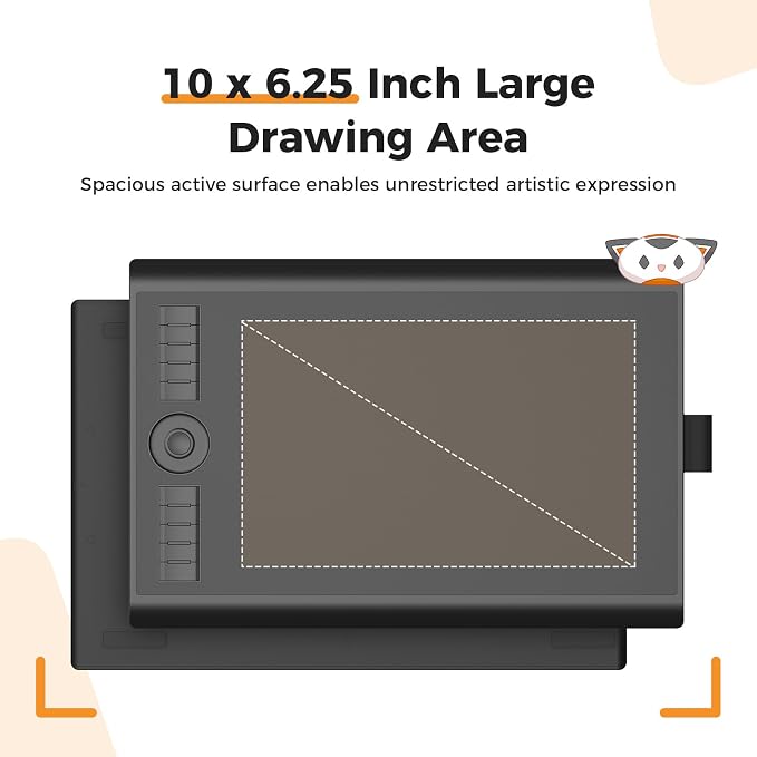 GAOMON M10K Drawing Tablet, 10x6 with Touch Ring, 10 Keys & 8192 Pressure