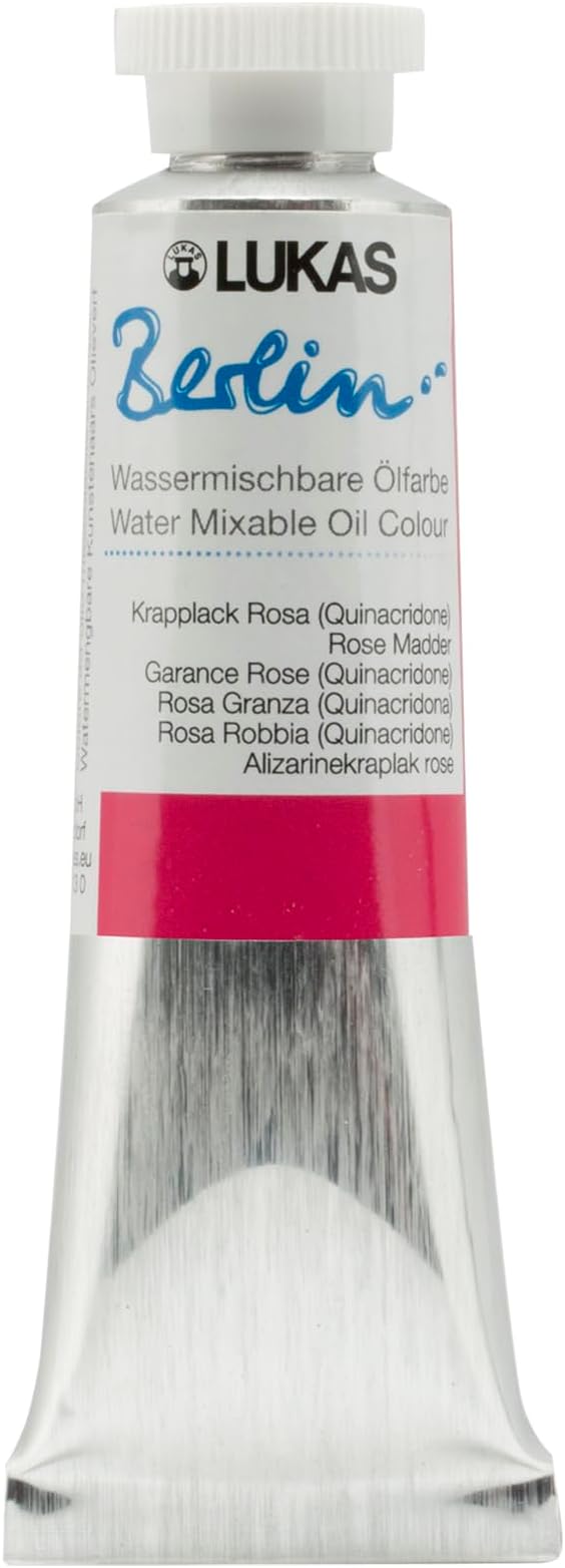 Lukas Berlin Pro Artists Water Mixable Oil Paint 37 ml Tube Rose Madder, Water Soluble, Lightfast Pigments, Quick Drying, Easy Clean-Up, Eco-Friendly, Professional Quality, 40 Color Range