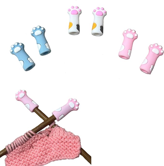 SPANSEE 6 PCS Cat Paw Knitting Stitch Stoppers, Needle Minder, Knitting Needle Point Protectors, Needle Stopper, Knitting Supplies fit Size 11-17 (8mm-12.75mm) Needles