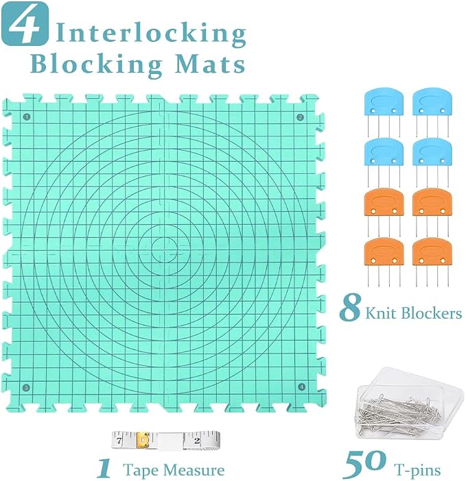 Yarniss Blocking Mats for Knitting & Crochet,Grid Mat w/T-Pin,12.6" x 12.6"