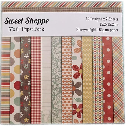 24 Sheets 6"x6" Vintage Sweet Shoppe Scrapbook Paper - Single-Sided Pattern Decorative Paper | Scrapbook Supplies & Card Making Supplies for DIY Album, Hand Account & Travel Diary Craft Projects