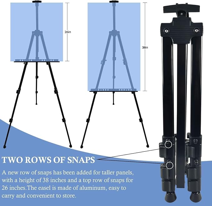 NS JYMB Easel Stand for Sign and Painting, 17-66 Inch Adjustable, Black | Portable metal tripod easel for display stand, canvas holder, floor, poster board, wedding signs and travel use