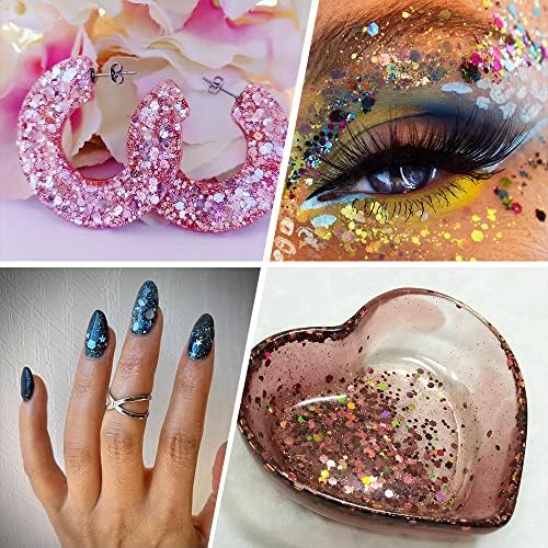 Estanoite 24 Color Sequins & Fine Glitter Mix - Holographic Glitter Flakes for Face, Body, Eye, Hair & Nail Art