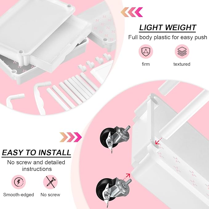Goovilla 3 Tier Rolling Utility Cart Organizer with Removable Drawer, White | Stable and Sturdy Rolling Storage Carts with 2 Lockable Wheels for Bathroom, Kitchen, Snack, Craft, Makeup, Baby Essentials