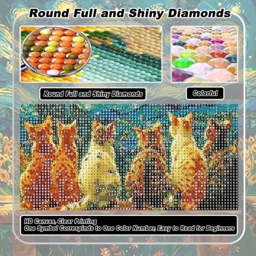 VeGuude Cat Diamond Art Kits for Adults,Full Drill Cat Starry Night Diamond Art Kits for Beginners, DIY Full Rhinestone 5D Diamond dots (Gemstone Craft), Home Wall Decoration (13.7x13.7 inch)
