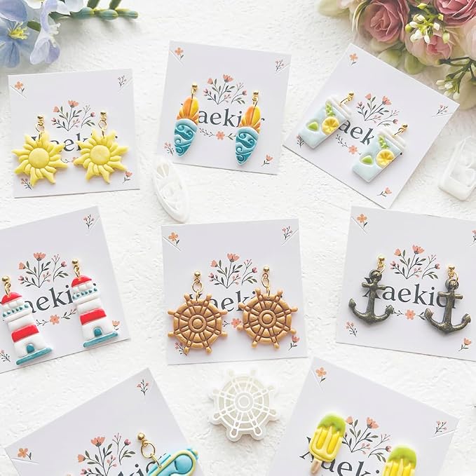 Nautical & Summer Fun Polymer Clay Cutters Set - 9pcs Coastal Shapes Including Lighthouse, Anchor, Ship Wheel, Ice Cream & Sunglasses for DIY Earring Jewelry, Soft Clay Crafts & Scrapbooking