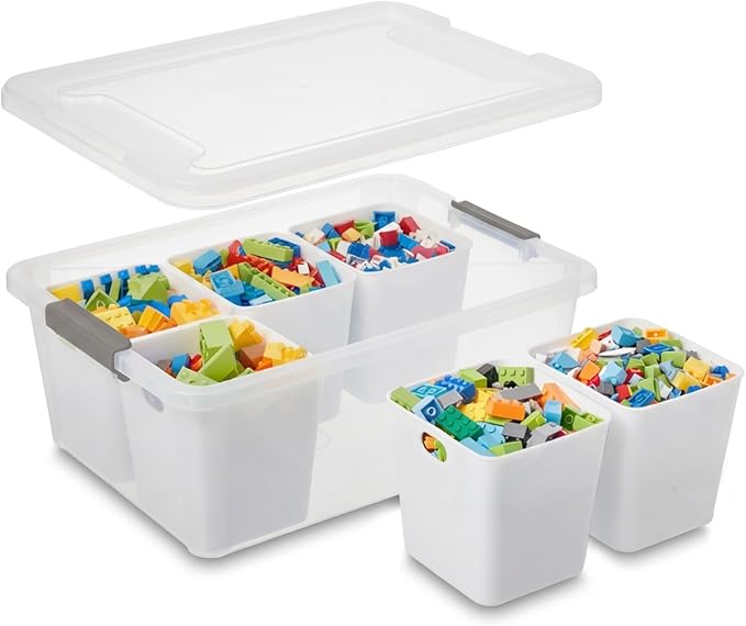 MACOPRO 17 QT Clear Storage Bins with Lids Plastic Box Multipurpose Stackable Storage Containers for Organizing Tool,Craft,Crayon,Marker Pen(White, 1Pack-6-in-1)