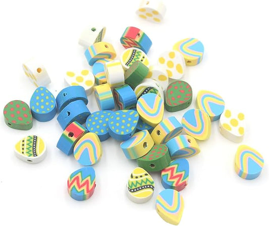 100 Pcs Easter Egg Polymer Clay Beads Mixed Heishi Spacer Beads Supplies for DIY Bracelet Earring Necklace Jewelry Making