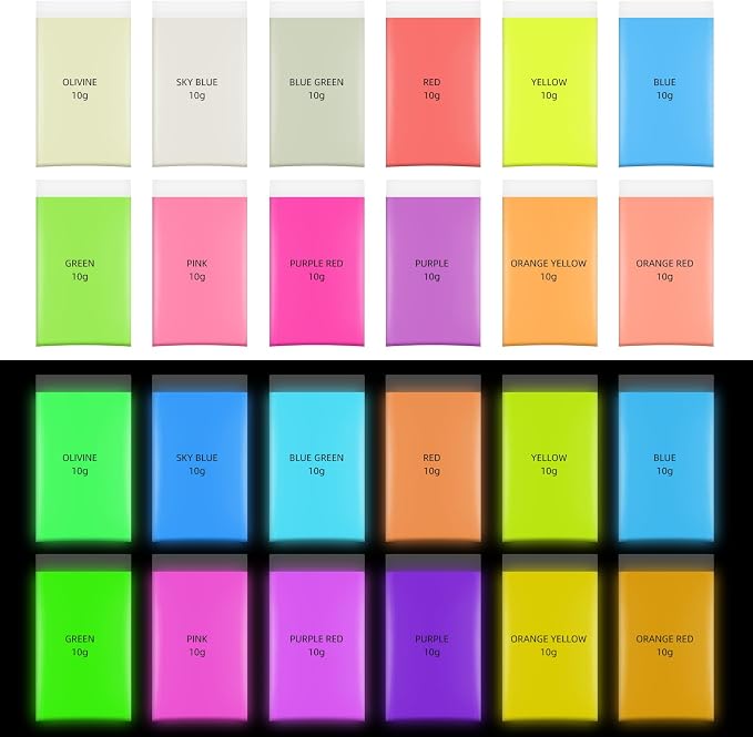 Glow in The Dark Pigment Powder | 12 Colors Epoxy Resin Dye Luminous Pigment Powder,for Nail Art,Resin, DIY Crafts,Paint Glow.10g/0.35oz