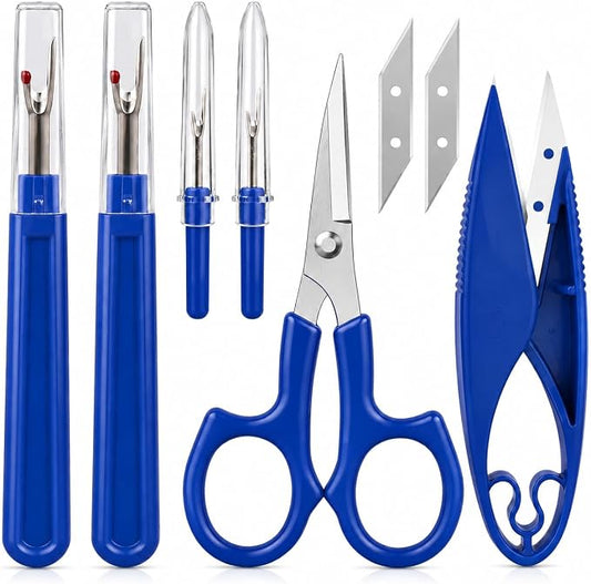 CampTek Seam Ripper & Thread Remover Kit - Professional Ergonomic Stitch Cutter Tools for Quilting, Leather, Denim, Cross Stitch | Sewing Supplies with Patch Remover, Durable Sewing Kit Tools (Blue)