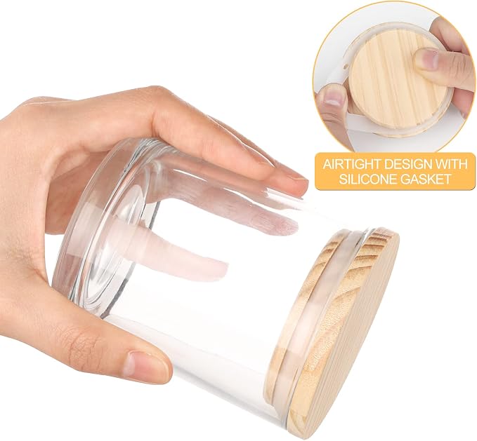 SHOWIN Thick Candle Jars for Making Candles 12 Pcs, 7 OZ Empty Jars with Wood Lids for Candle Making, Sample Container, Clear