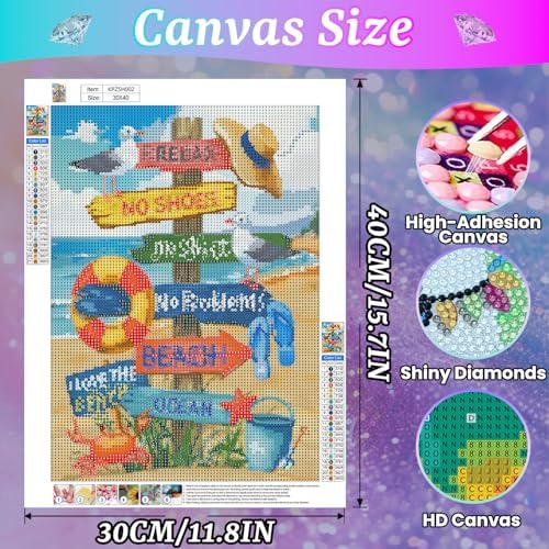 Artykapby Diamond Art Kits for Adults Beach,Beach Diamond Painting12x16inch