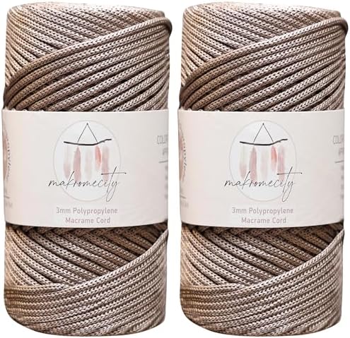 Makromecity, 2 Skeins of Polyester Macrame Cord 3mm x 131 Yards (394 feet) 3mm Polypropylene Mink Macrame Cord Crochet Macrame Bag Cord Crafts for Wall Hangings, Bags, Underplate, Rug