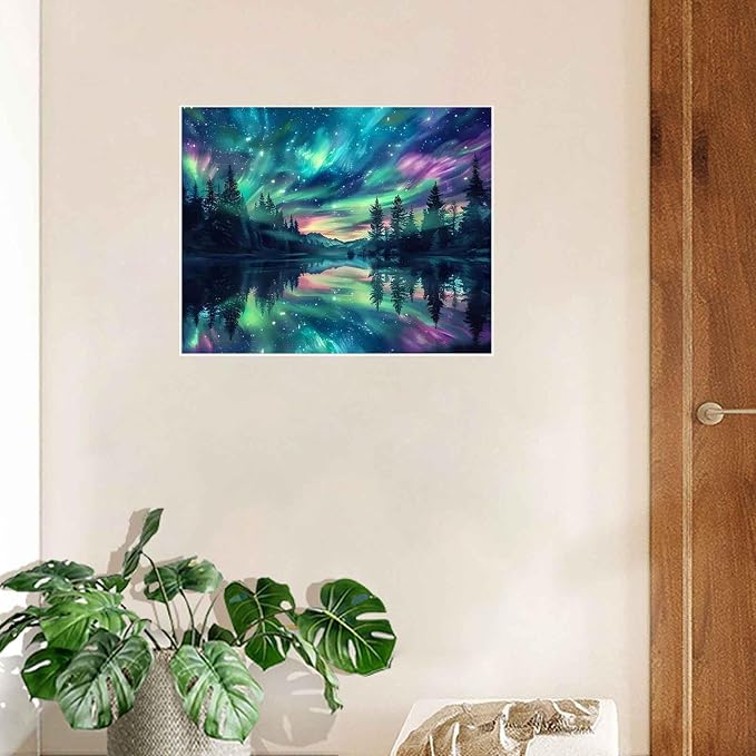 Hutarosl Aurora Paint by Numbers with Frame for Adults - with Wooden Easel,Adult Paint by Number,Aurora Canvas Paint by Numbers for Adults,Gifts and Home Decor 12x16inch