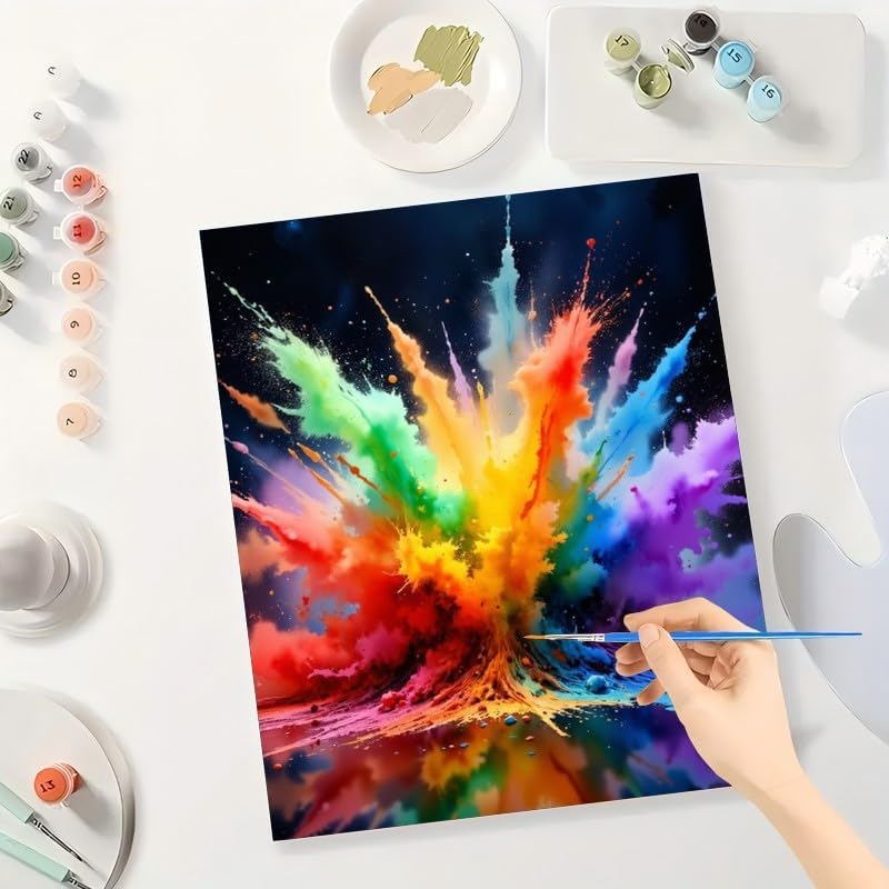 TAOPAOLAB Bright Rainbow Paint by Numbers Kit for Adults - DIY Rainbow Color Explosion on Dark Background Painting on Canvas 12x16In, Framed Acrylic Paint Set for Beginners, Art for Decoration
