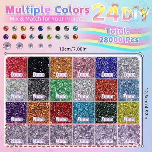 28000 Pcs Color Rhinestones Bedazzling Kit, Purple Resin Bedazzling Gems