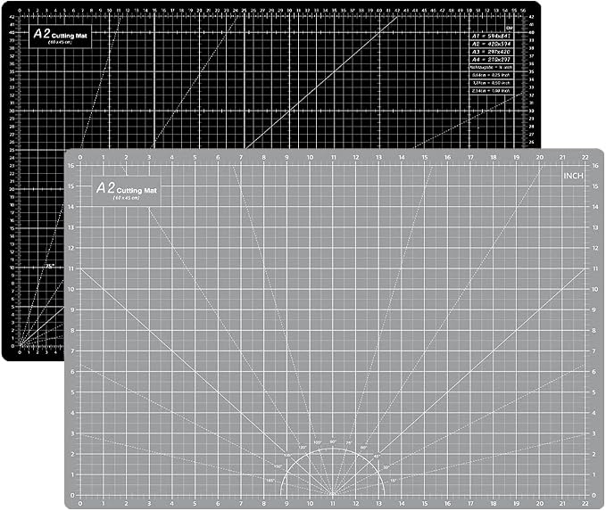 HEADLEY TOOLS 18" x 24" Thickened Self Healing Cutting Mat, A2 Rotary Cutting Sewing Mat for Crafts, Double Sided 5-Ply Table Cutting Board for Fabric Quilting Leather Arts Hobby Project, Grey/Black