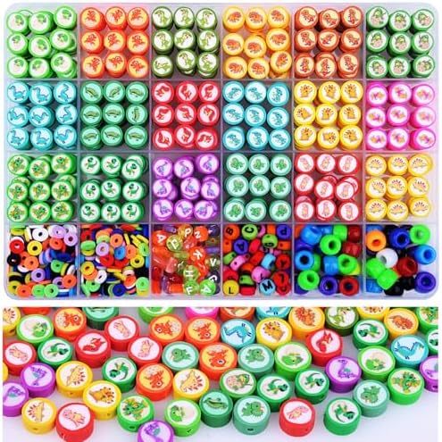 1000PCS Dinosaur Polymer Clay Beads Bracelet Making kit, 24 Style Cute Fun Beads Beads Charms for Jewelry Necklace Earring Making DIY Accessories for Women Girls