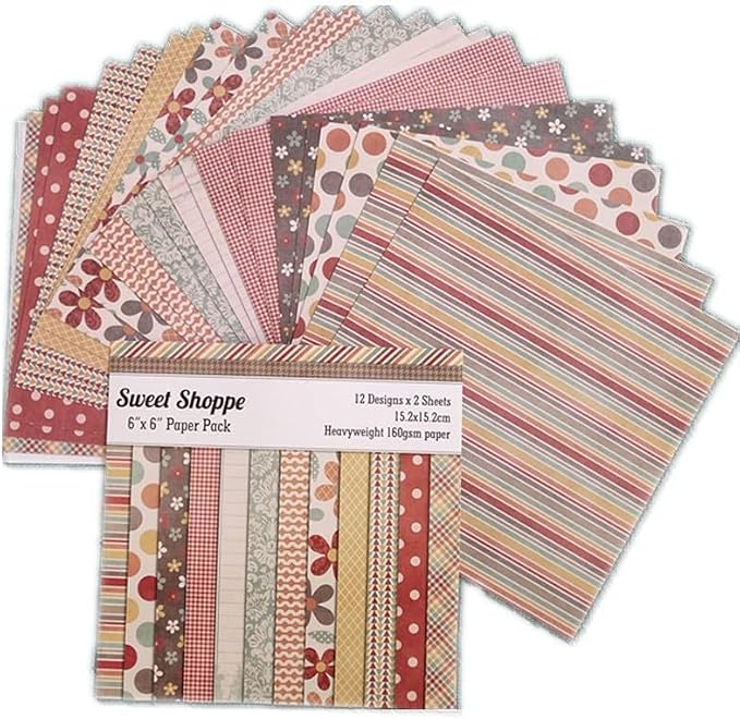 24 Sheets 6"x6" Vintage Sweet Shoppe Scrapbook Paper - Single-Sided Pattern Decorative Paper | Scrapbook Supplies & Card Making Supplies for DIY Album, Hand Account & Travel Diary Craft Projects