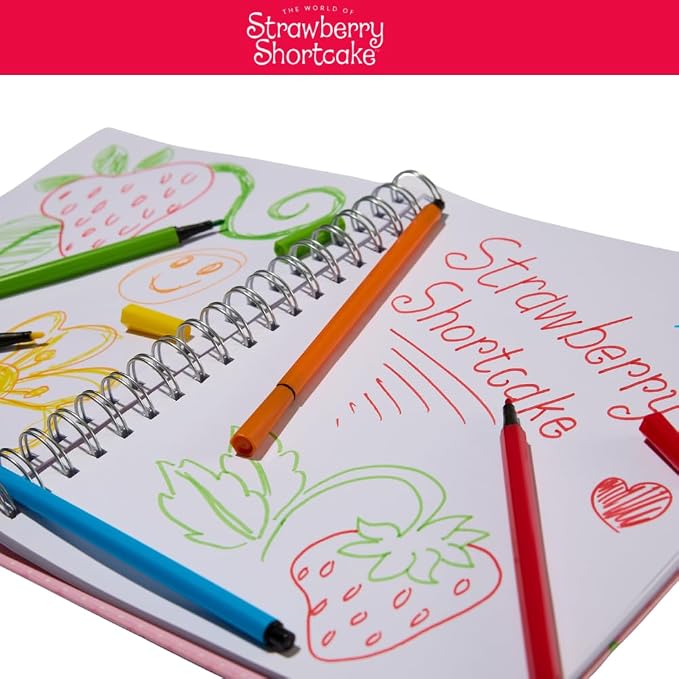 Strawberry Shortcake Sketchbook for Kids with Washable Markers, 86 Blank Pages Spiral Bound, Pink